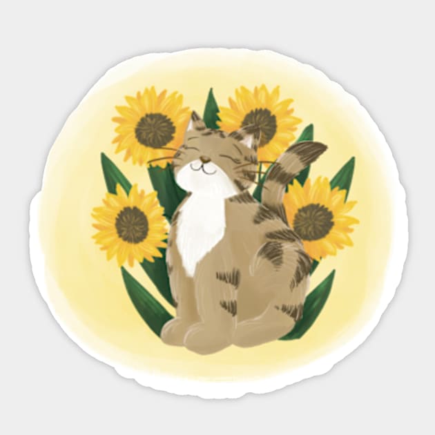 Cute tabby cat with flowers Sticker by AbbyCatAtelier